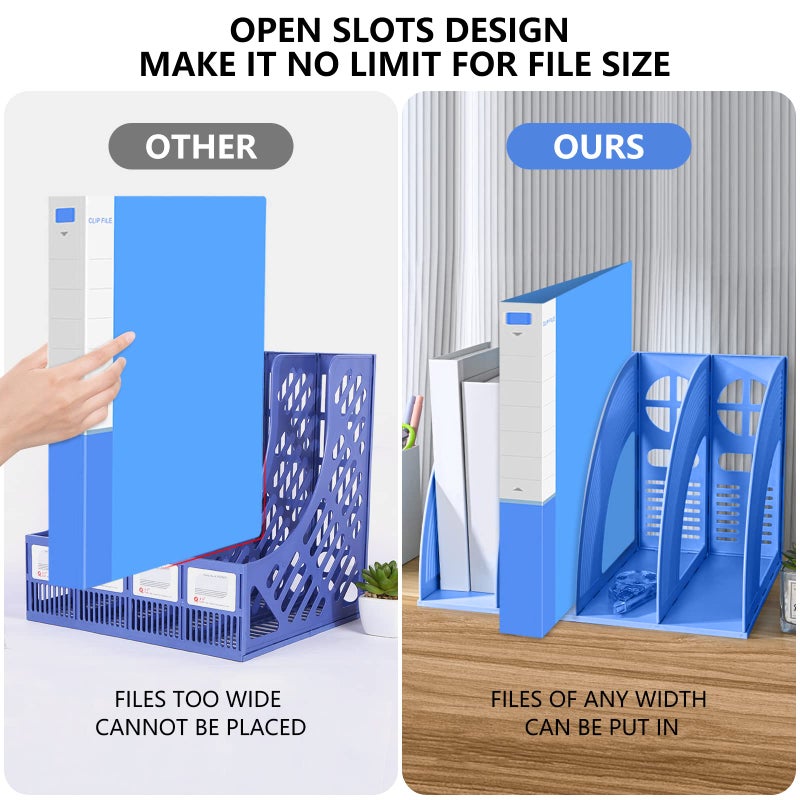 SAYEEC File Holder Storage Folder 4 Compartment Standing Desktop Hollow Organizer Blue Files Shelf Frame Thicken Plastic Paper Notebook Magazine Bookstore for Office School Supplier Students - Image 4